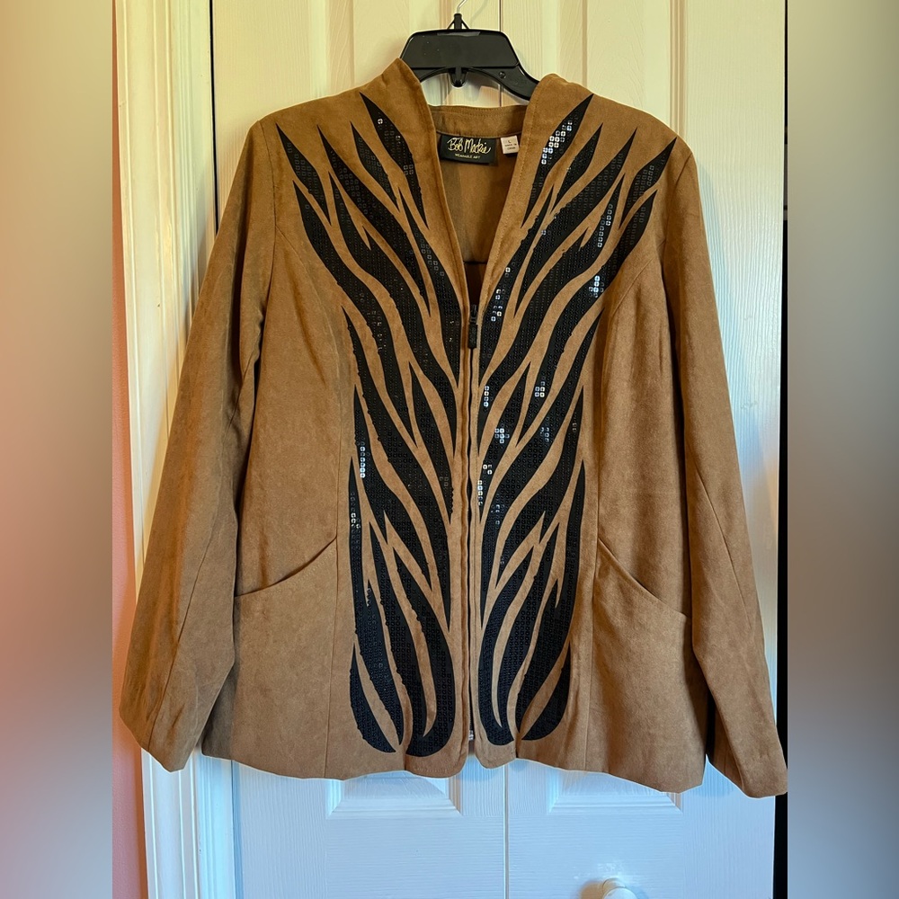 Bob Mackie zebra sequined suede jacket sz L